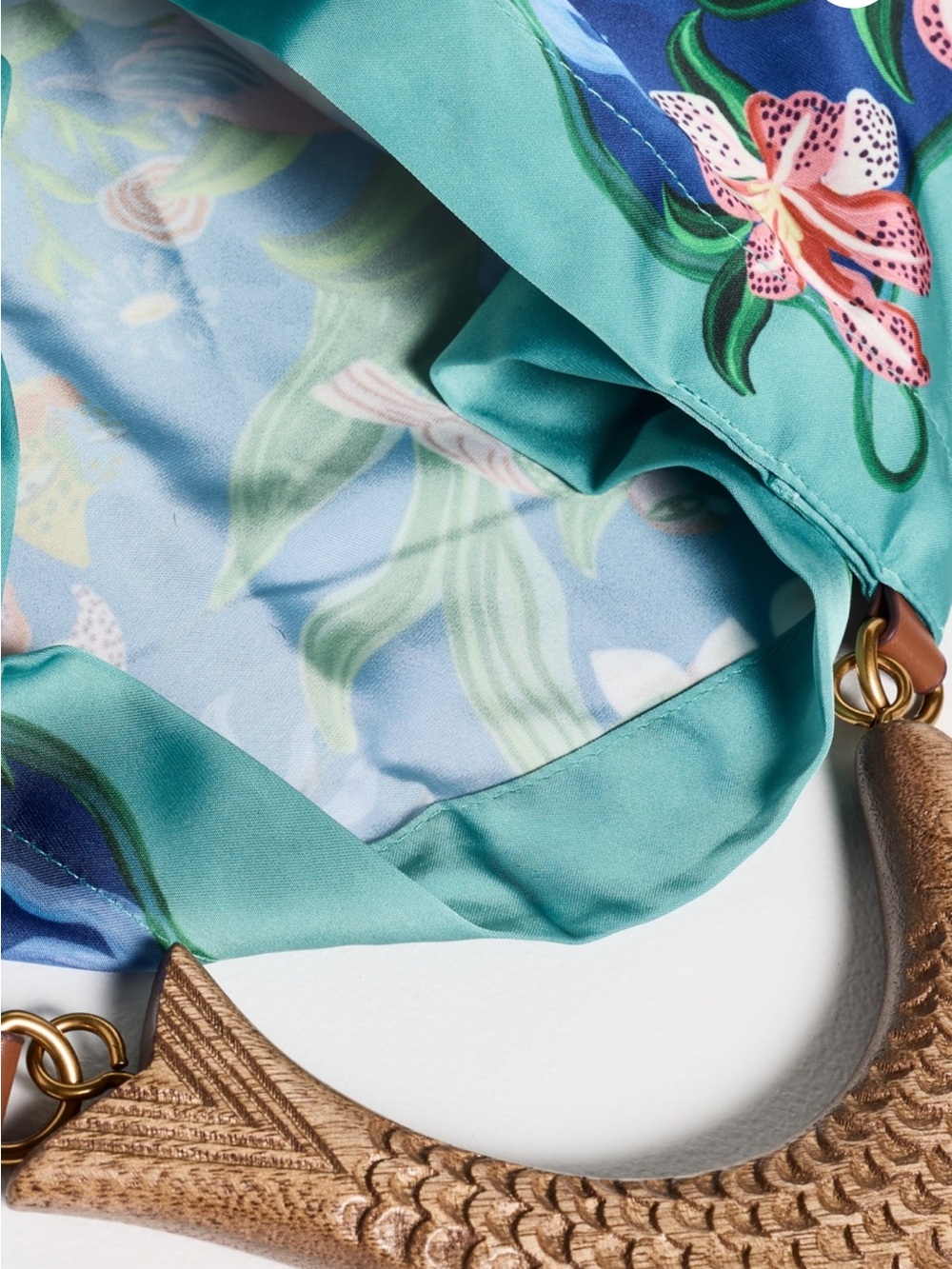 Farm Rio Teal & Navy Floral Silk Scarf Tote - Picture 4 of 4